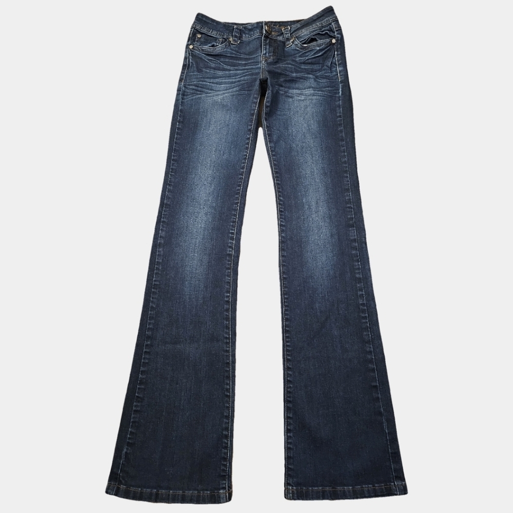 LA Idol USA Low-Rise Dark Wash Backflap Pockets Bootcut Jeans Size 3 (W28)Long